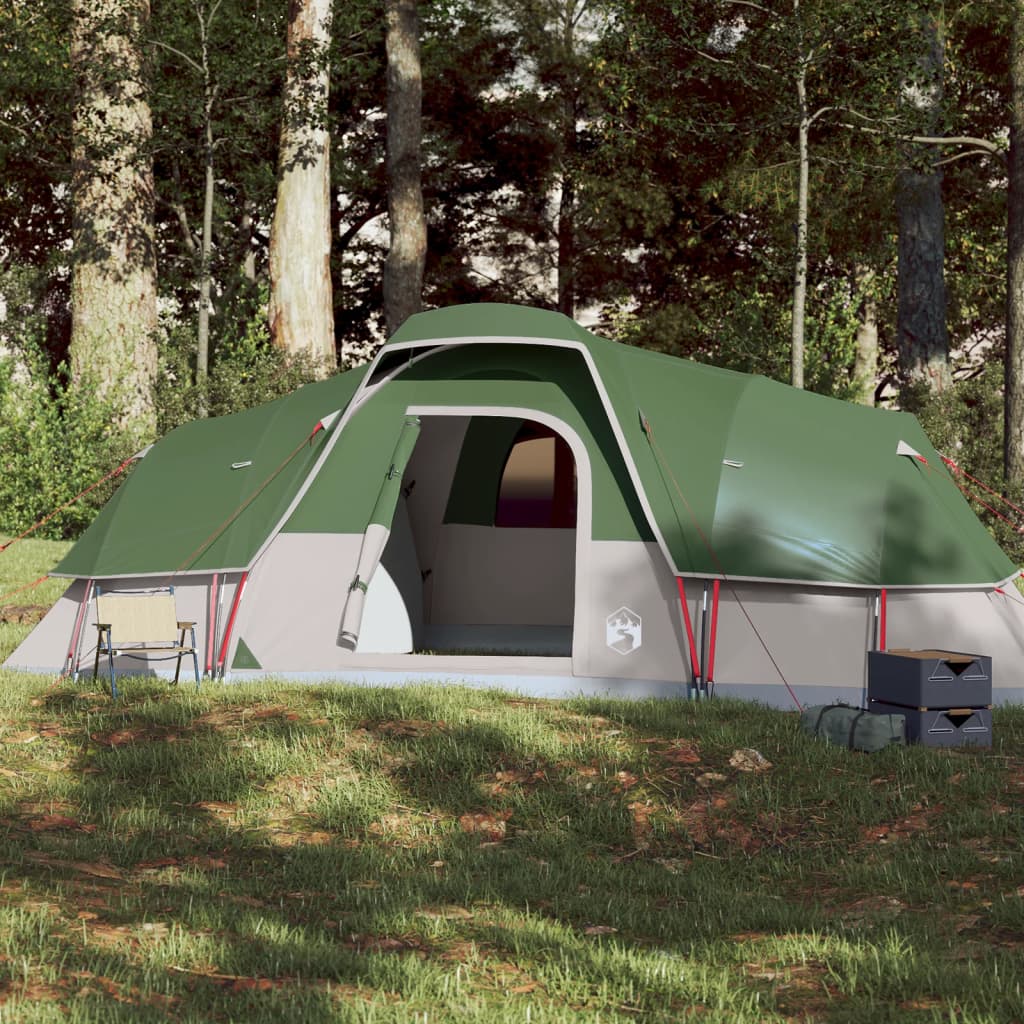 vidaXL Семейна куполна палатка, 11-местна, зелена, водоустойчива