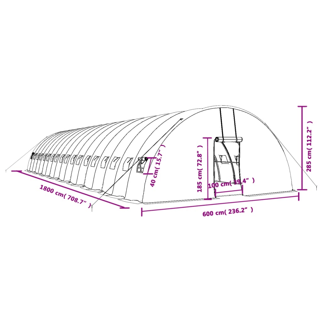 vidaXL Оранжерия със стоманена рамка бяла 108 м² 18x6x2,85 м