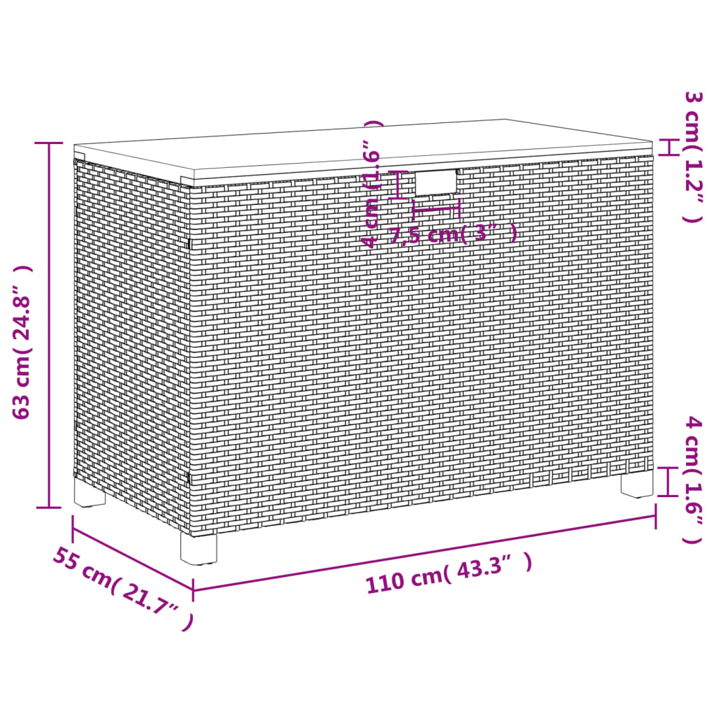 vidaXL Градинска кутия за съхранение сив 110x55x63 см PE ратан акация