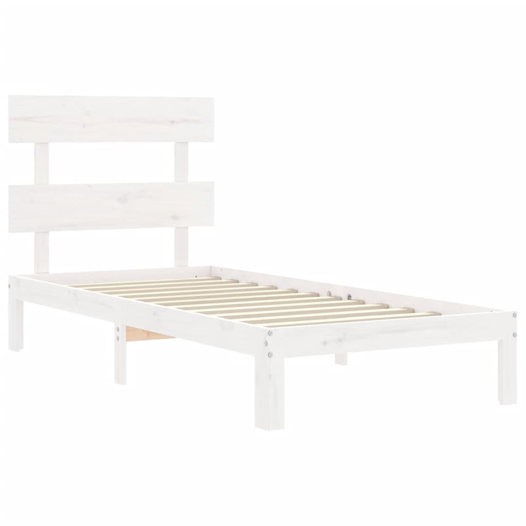 vidaXL Рамка за легло с табла, бяло, 100x200 см, масивно дърво