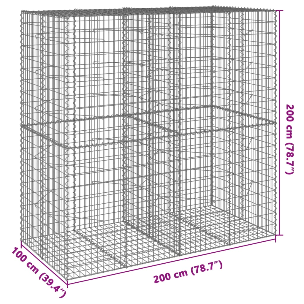 vidaXL Габионна кошница с покритие, 200x100x200 см, поцинковано желязо