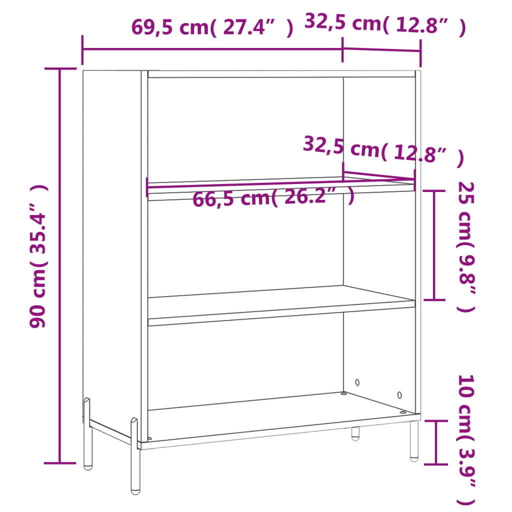 vidaXL Шкаф с рафтове, бял, 69,5x32,5x90 см, инженерно дърво