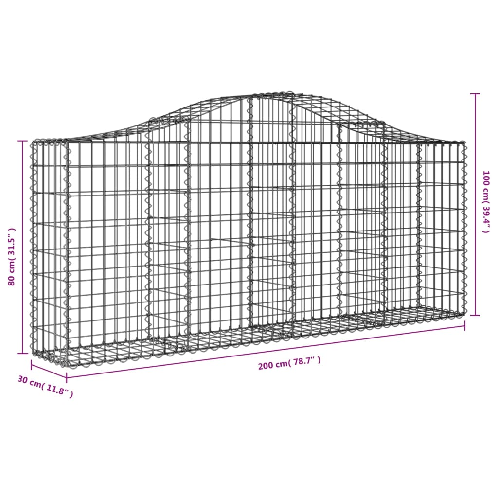 vidaXL Габионни кошници арка 7 бр 200x30x80/100 см поцинковано желязо