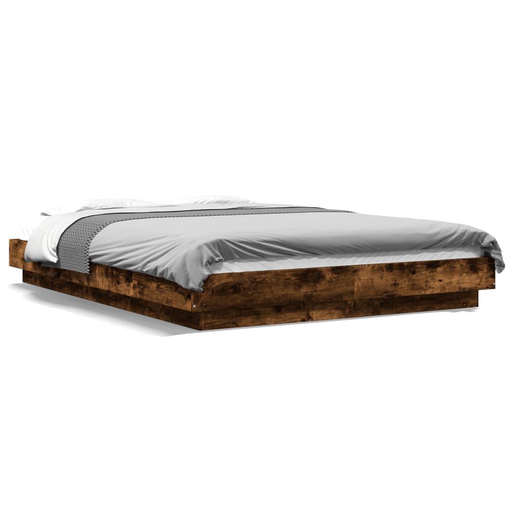 vidaXL Рамка за легло, опушен дъб, 135x190 см, инженерно дърво