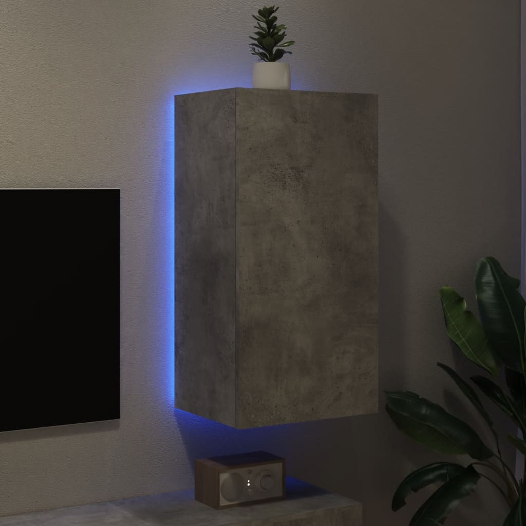 vidaXL Стенен ТВ шкаф с LED осветление, бетонно сив, 40,5x35x80 см