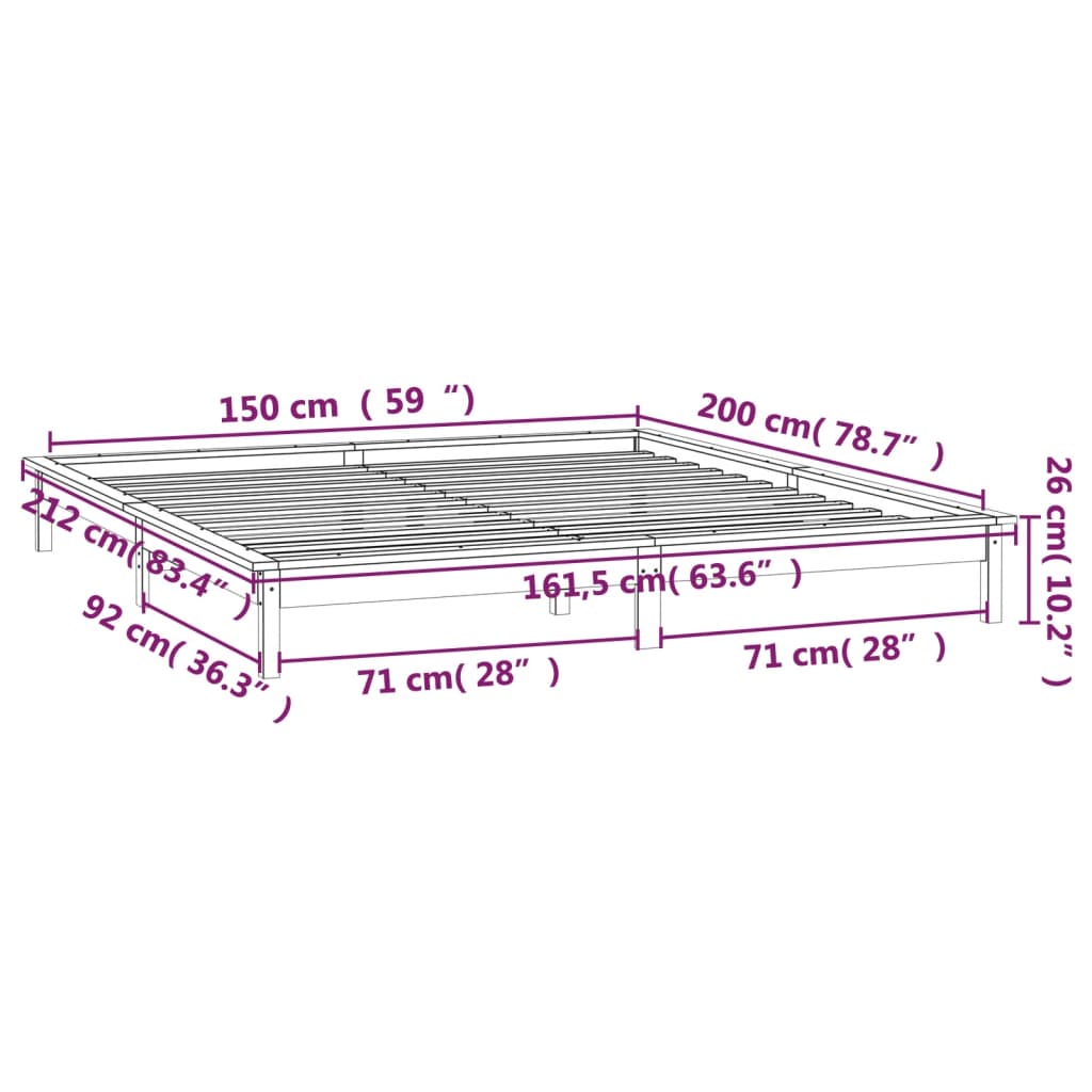 vidaXL LED легло меденокафяво 150x200 cм King Size масивно дърво