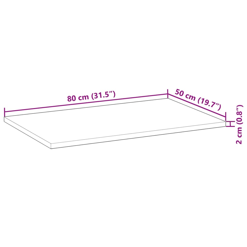 vidaXL Плот за маса, правоъгълен, 80x50x2 см, акация масив