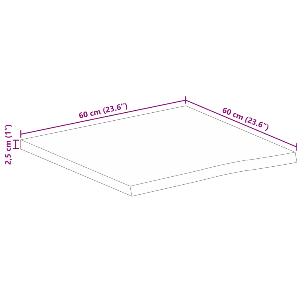 vidaXL Плот за маса, жив ръб, 60x60x2,5 см, масивно дърво манго