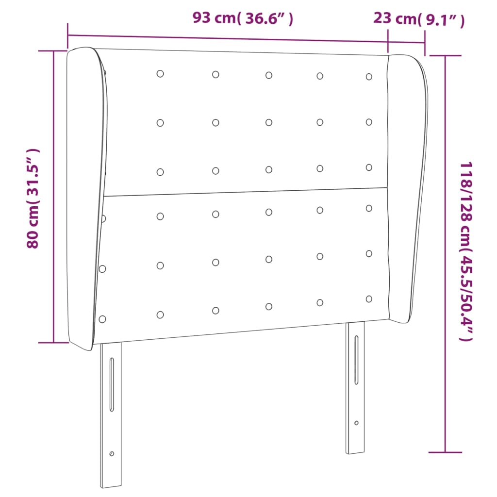 vidaXL Горна табла за легло с уши, светлосива, 93x23x118/128 см,кадифе