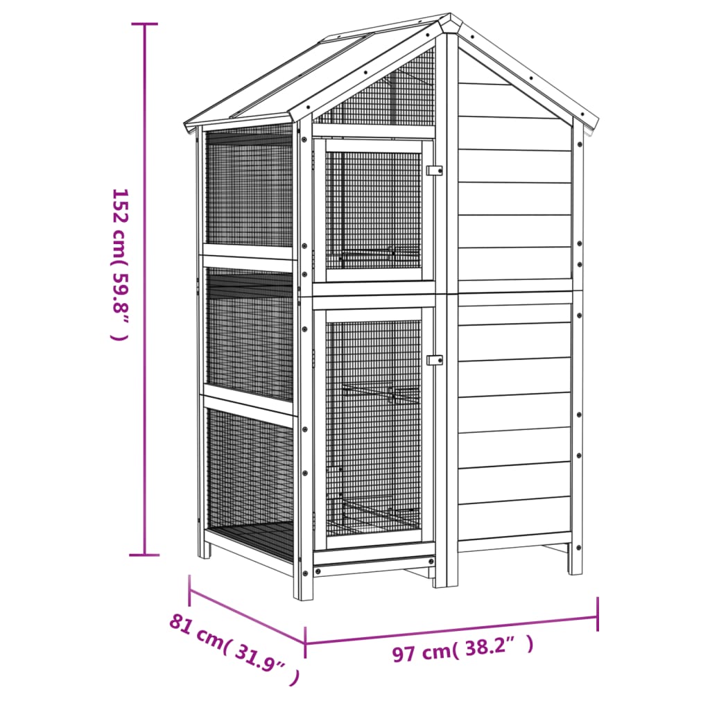 vidaXL Къщичка за птици кафява 97x81x152 см масивна чамова дървесина