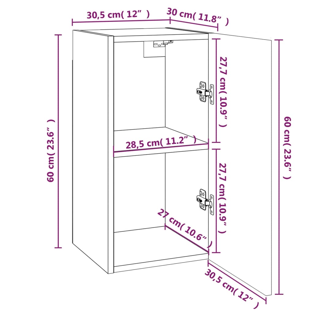 vidaXL ТВ шкафове, 4 бр, сив сонома, 30,5x30x60 см, инженерно дърво