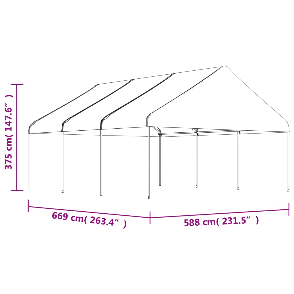 vidaXL Навес с покрив бял 6,69x5,88x3,75 м полиетилен