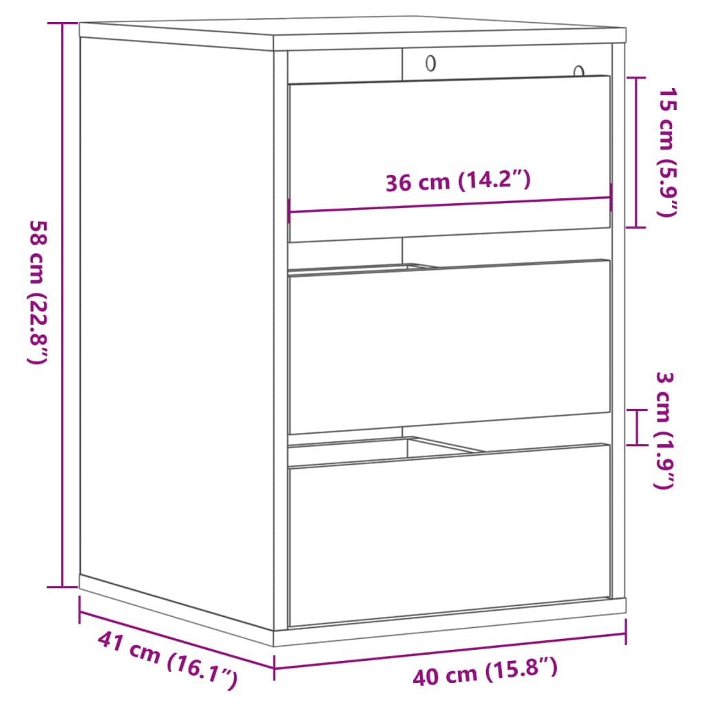 vidaXL Ъглов шкаф с чекмеджета бетонно сив 40x41x58 см инженерно дърво