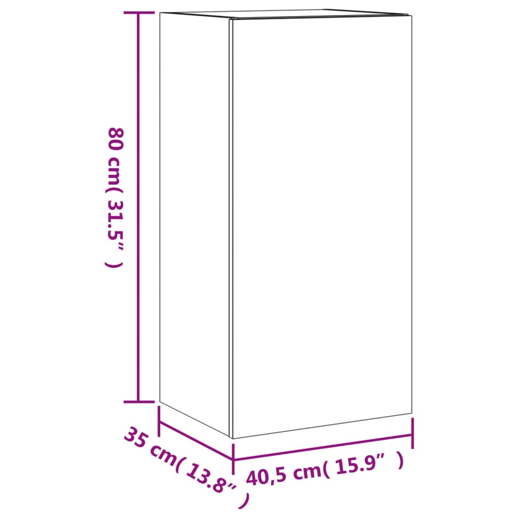vidaXL Стенен ТВ шкаф с LED осветление, сив сонома, 40,5x35x80 см