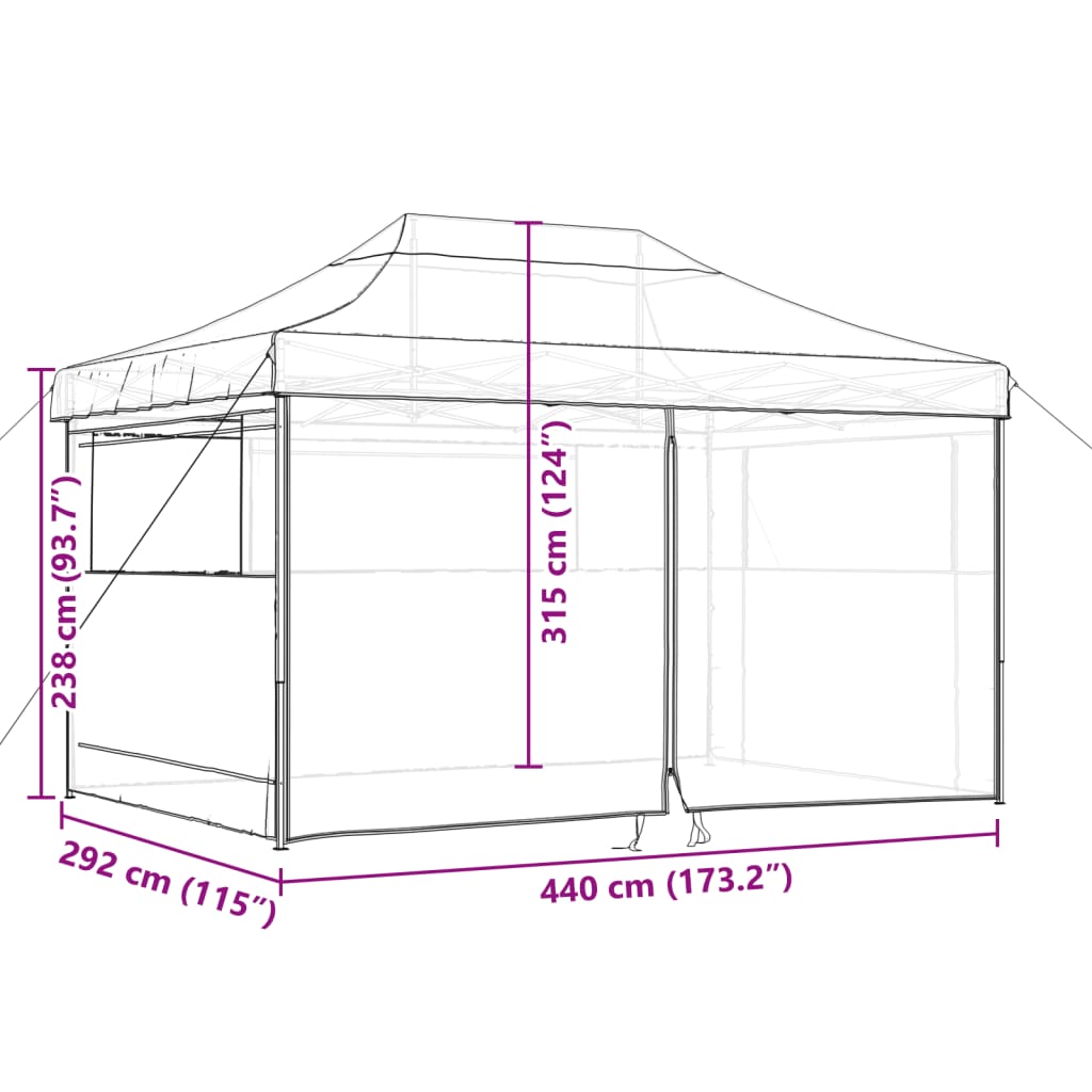 vidaXL Сгъваема парти шатра pop-up с 4 странични стени бордо