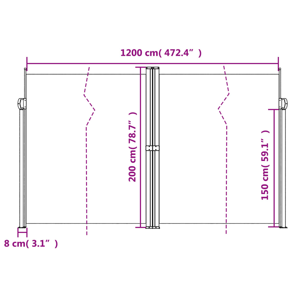 vidaXL Прибираща се странична тента, синя, 200x1200 см