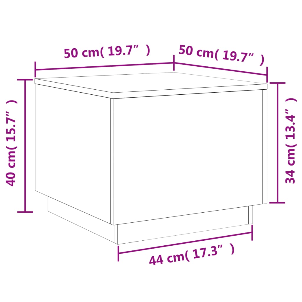 vidaXL Маса за кафе с LED осветление, опушен дъб, 50x50x40 см