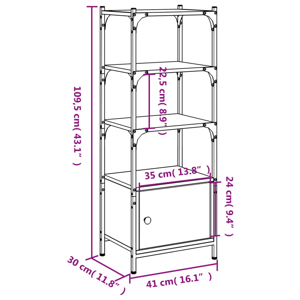 vidaXL Библиотека 3 рафта черна 41x30x109,5 см инженерно дърво