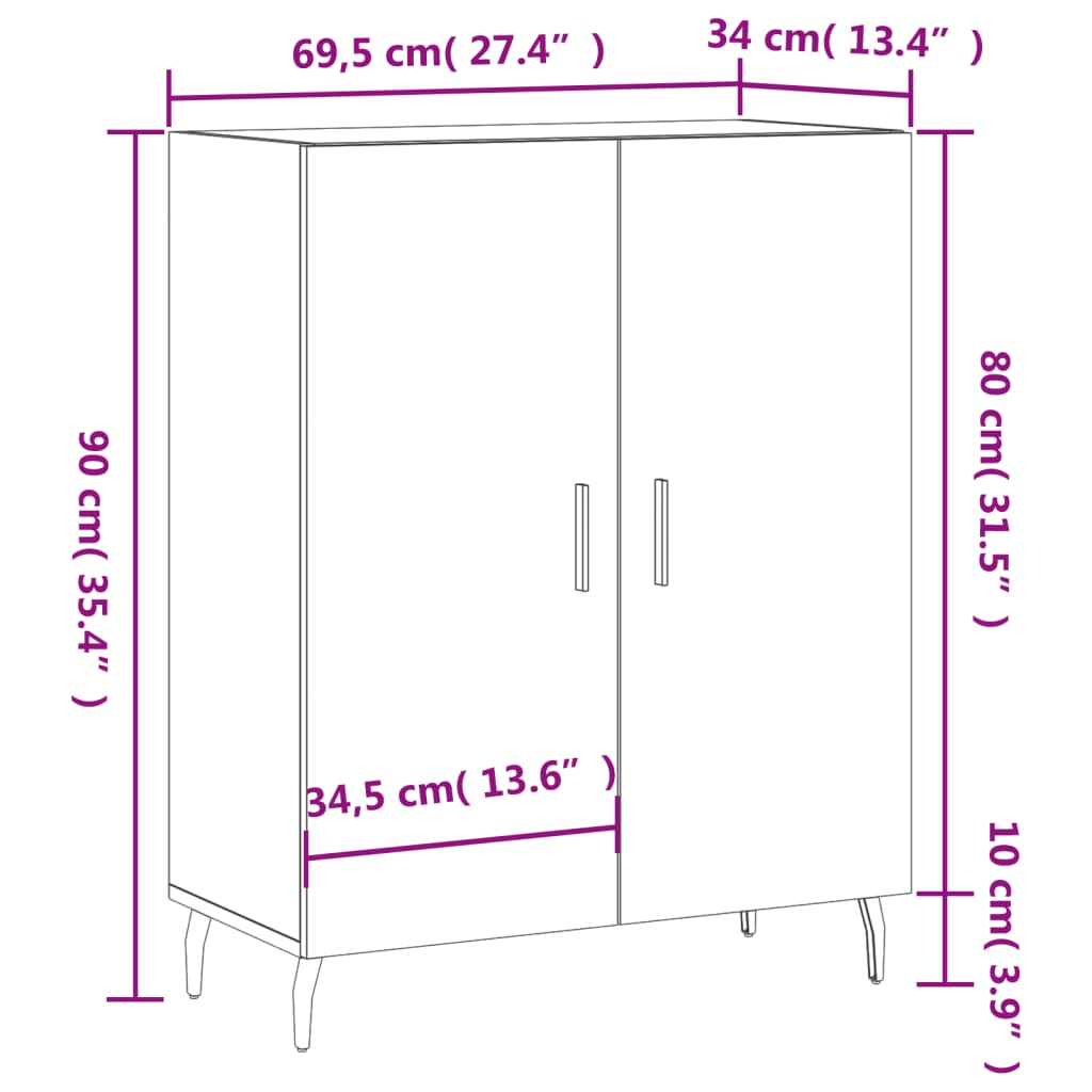 vidaXL Сайдборд, бял, 69,5x34x90 см, инженерно дърво