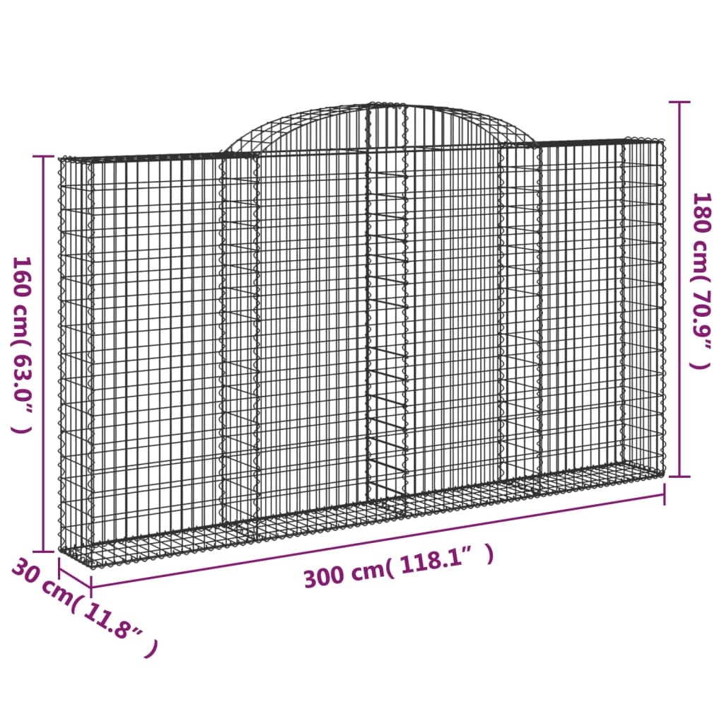 vidaXL Габионни кошници арка 9 бр 300x30x160/180 см поцинковано желязо