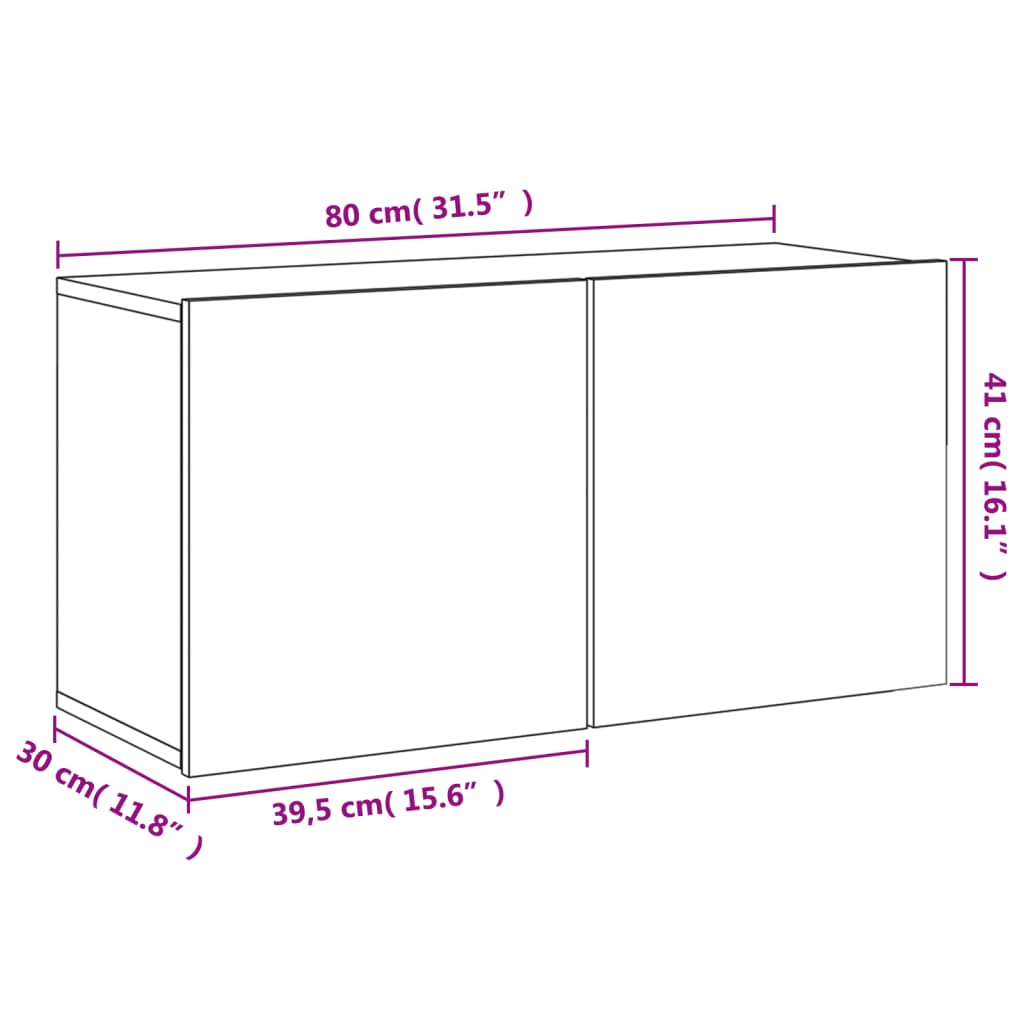 vidaXL ТВ шкаф, стенен, опушен дъб, 80x30x41 см