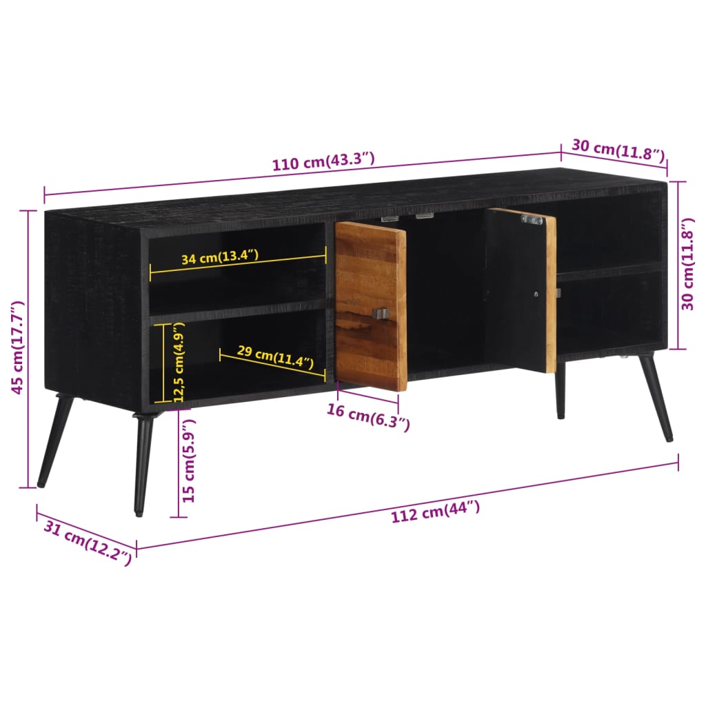 vidaXL ТВ шкаф, 112x31x45 cм, масивно регенерирано тиково дърво