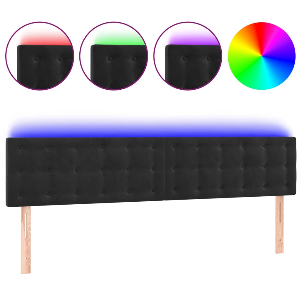 vidaXL LED горна табла за легло, черна, 180x5x78/88 см, кадифе