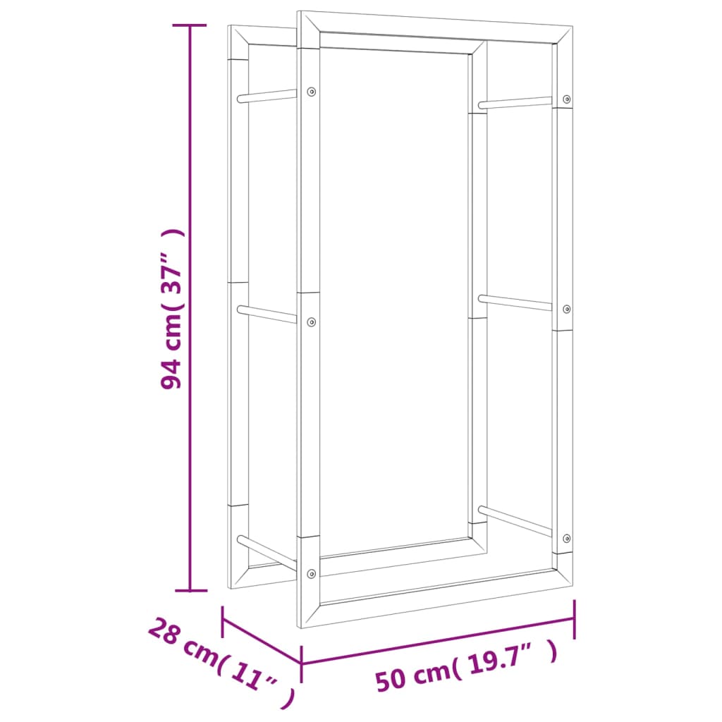 vidaXL Стойка за дърва за огрев, 50x28x94 см, неръждаема стомана