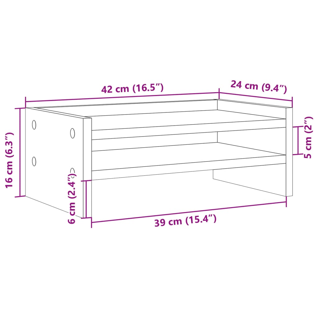 vidaXL Поставка за монитор, кафяв дъб, 42x24x16 см, инженерно дърво