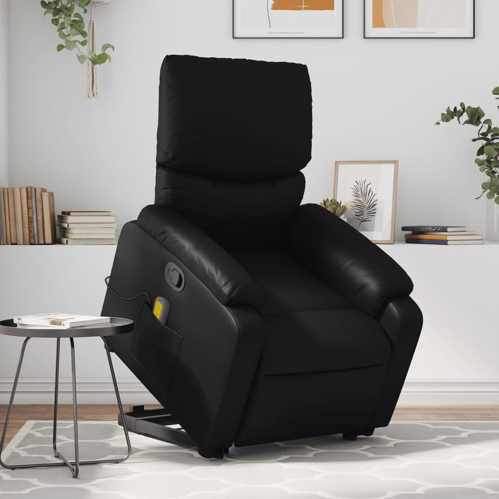 vidaXL Изправящ масажен реклайнер стол, черен, изкуствена кожа