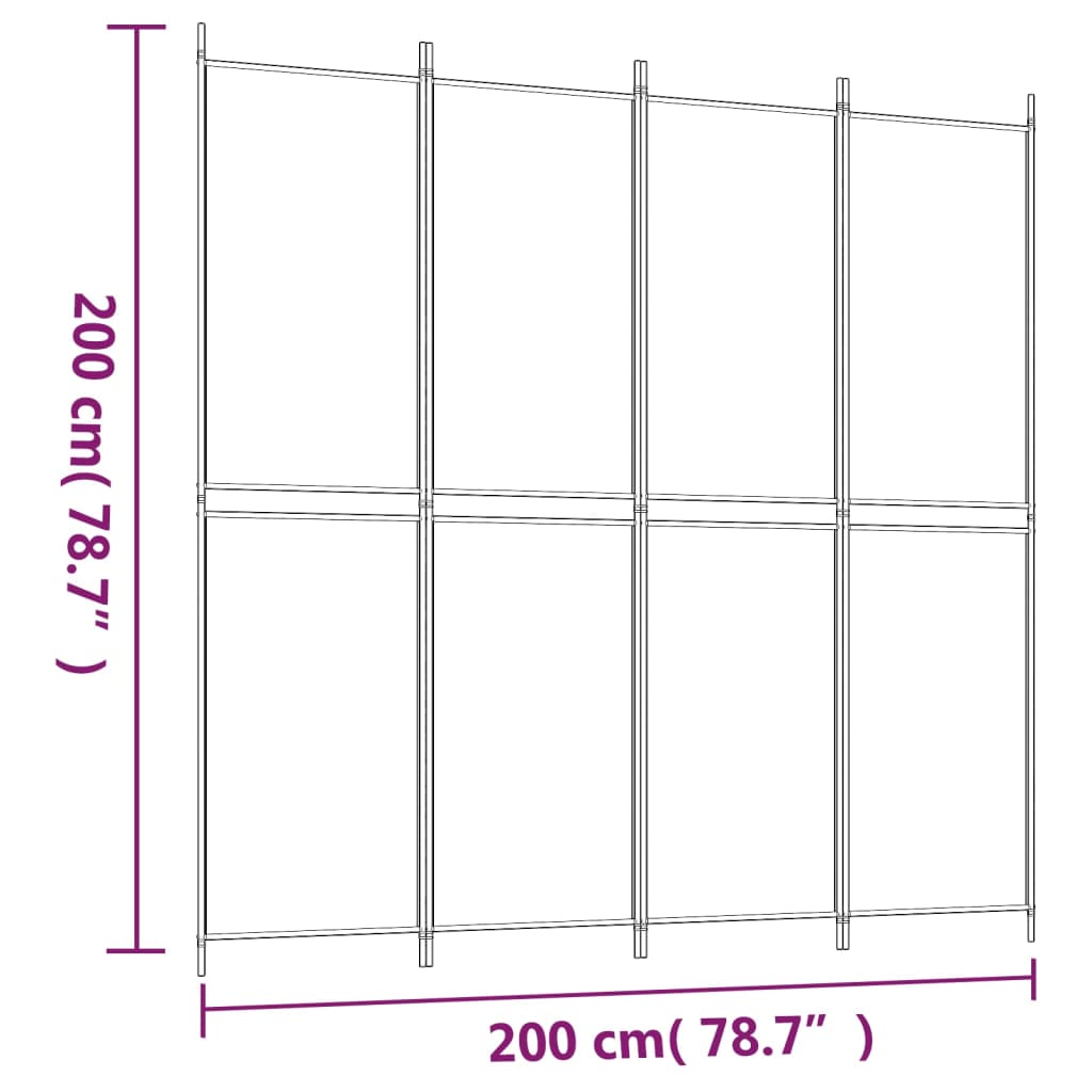 vidaXL Параван за стая, 4 панела, бял, 200x200 см, текстил