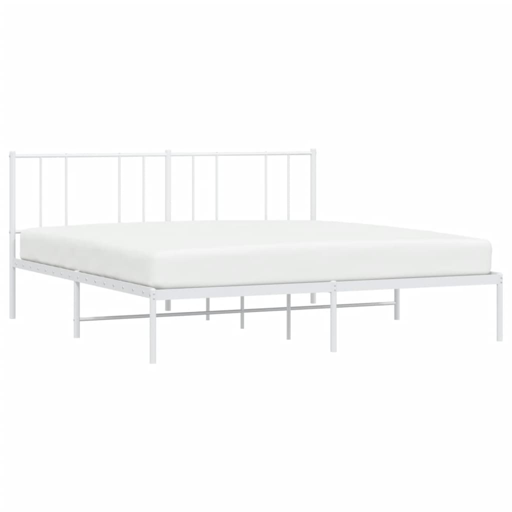 vidaXL Метална рамка за легло с горна табла, бяла, 180x200 см