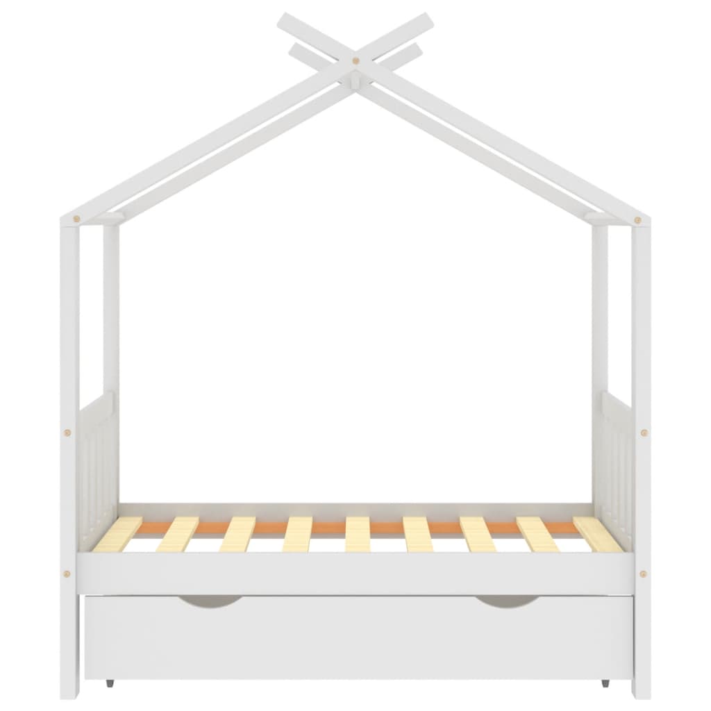 vidaXL Рамка за детско легло с чекмедже, бяла, бор масив, 70x140 см