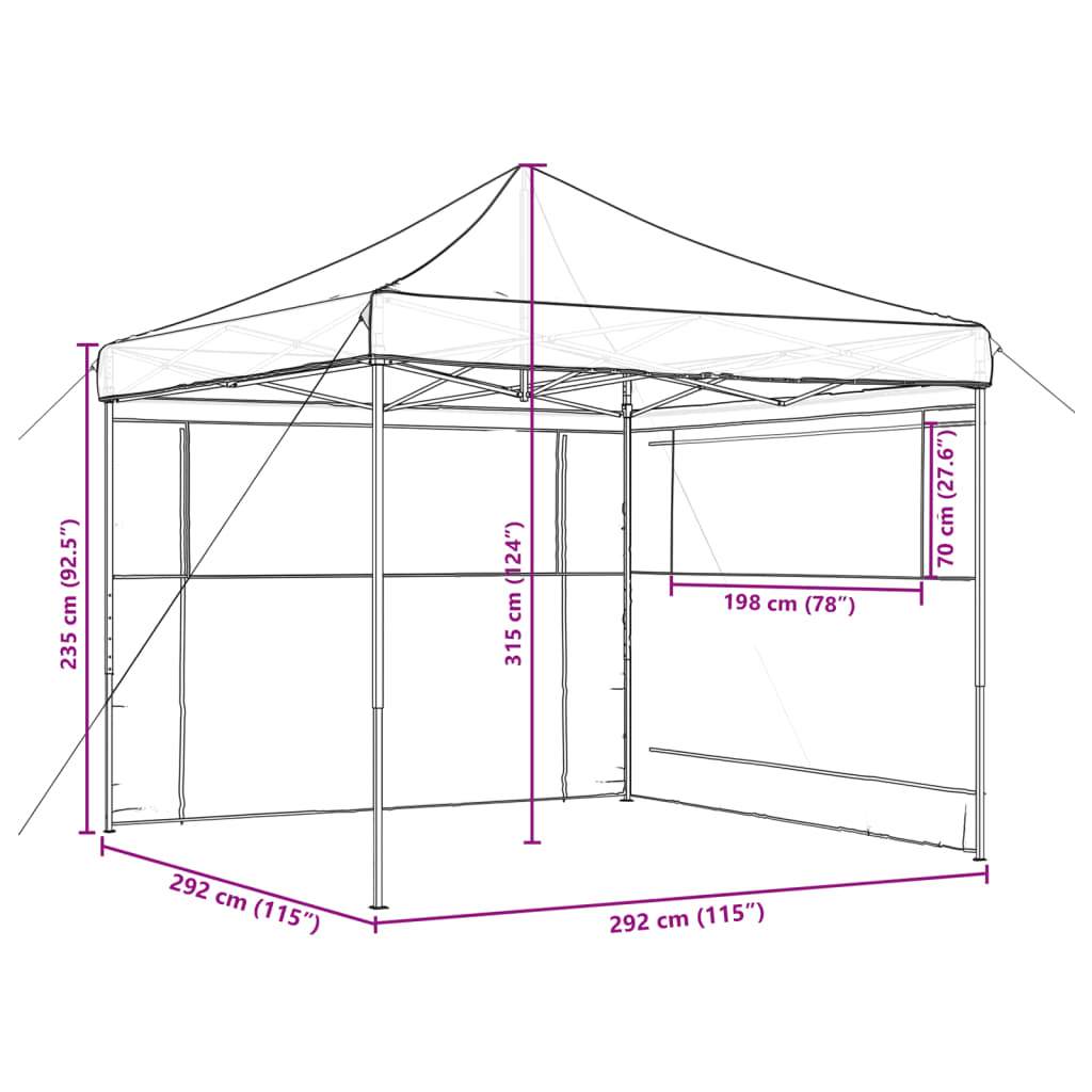 vidaXL Сгъваема парти шатра pop-up с 2 странични стени черна