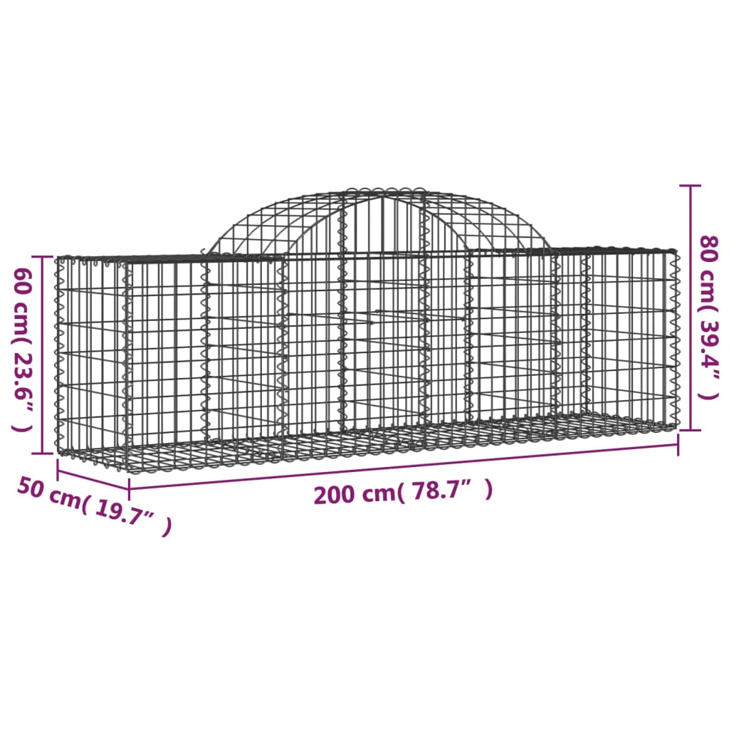 vidaXL Габионни кошници арка 20 бр 200x50x60/80 см поцинковано желязо