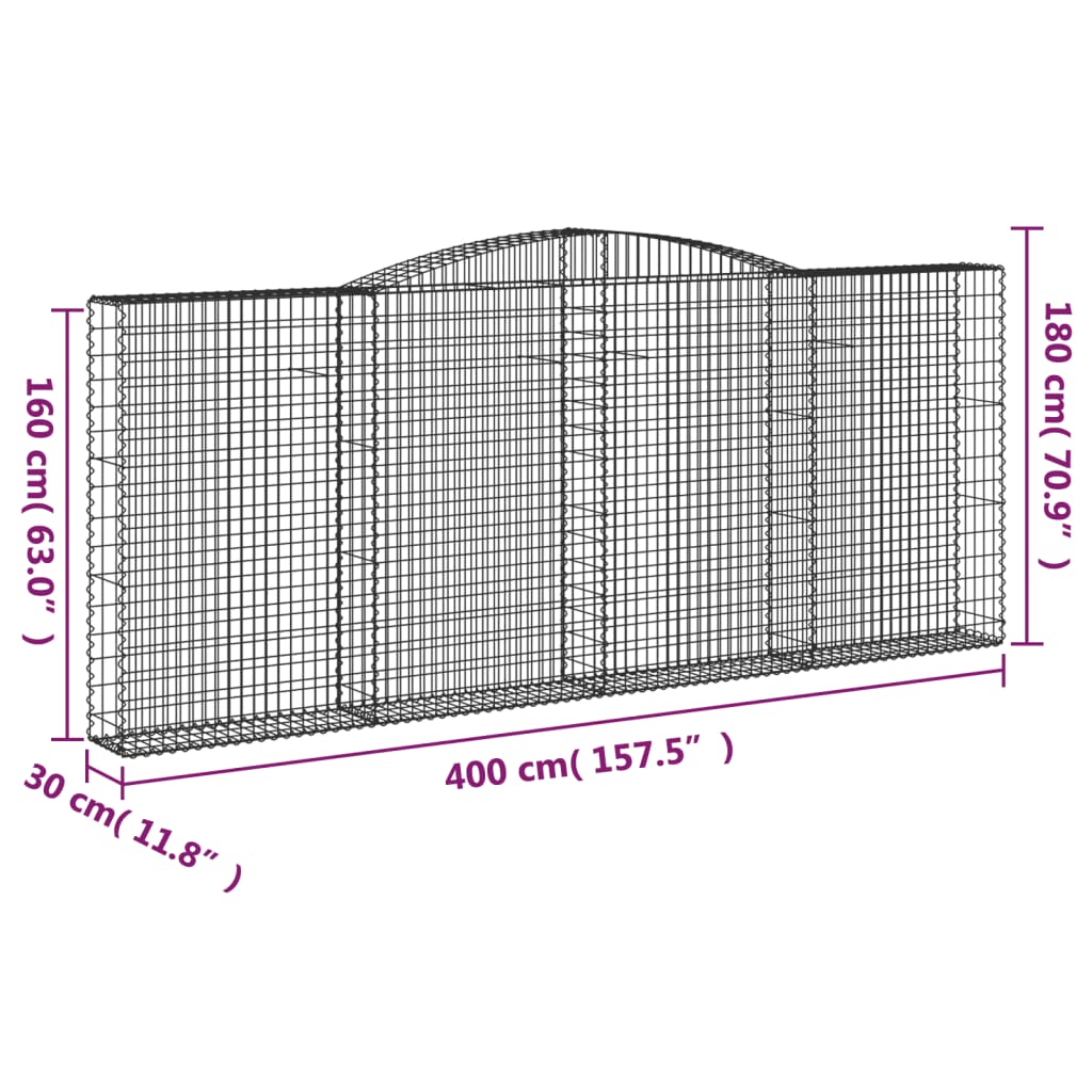 vidaXL Габионни кошници арка 3 бр 400x30x160/180 см поцинковано желязо