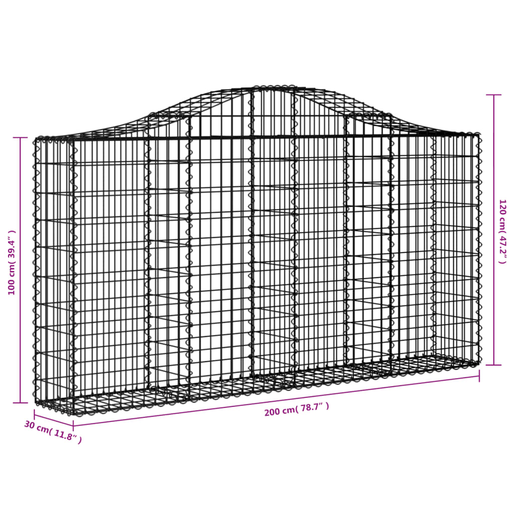 vidaXL Габионни кошници арка 4 бр 200x30x100/120 см поцинковано желязо