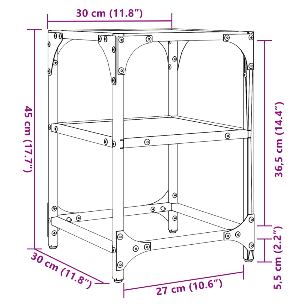 vidaXL Маса за кафе с прозрачен стъклен плот 30x30x45 см стомана