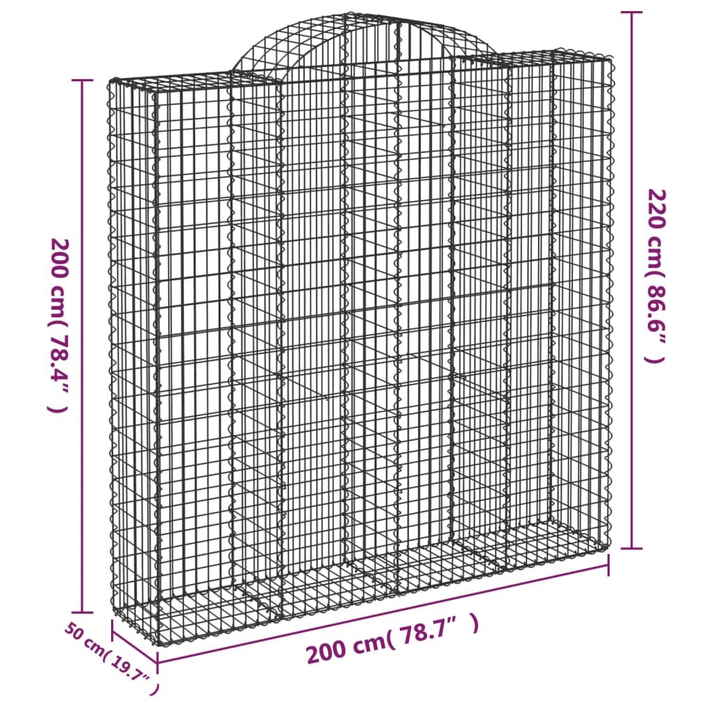 vidaXL Габиони кошници арка 10 бр 200x50x200/220 см поцинковано желязо