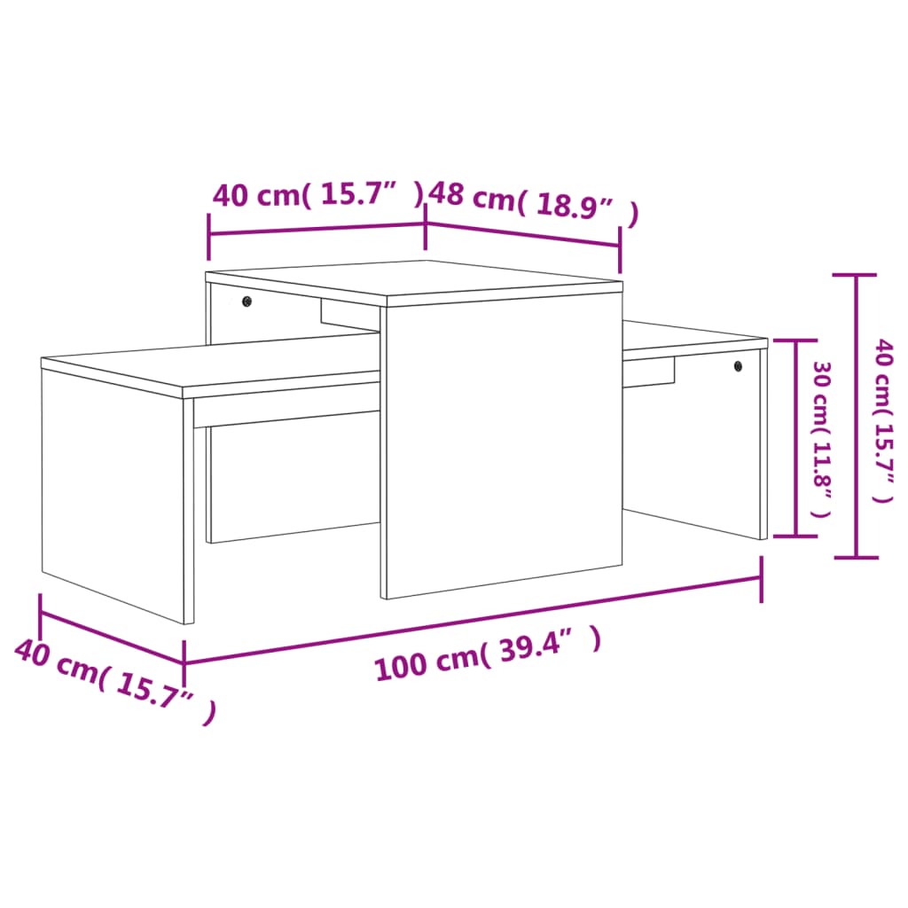 vidaXL Комплект кафе маси, бетонно сив, 100x48x40 см, инженерно дърво