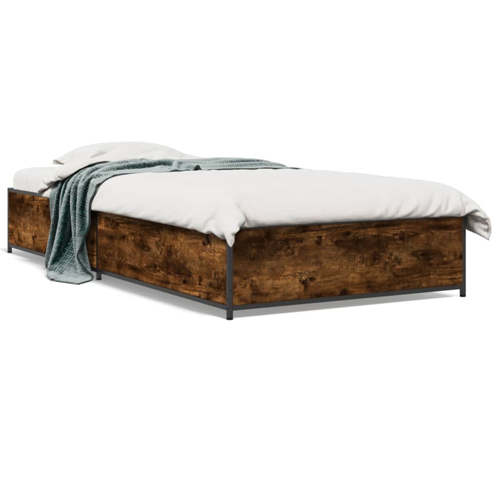 vidaXL Рамка за легло, опушен дъб, 90x190 см, инженерно дърво и метал
