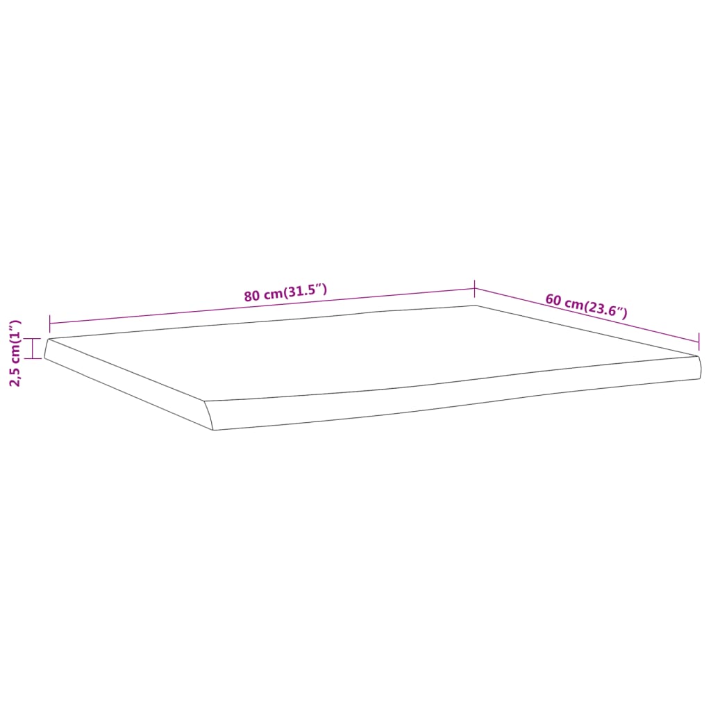 vidaXL Плот за маса, 80x60x2,5 см, правоъгълен, акация масив, жив ръб