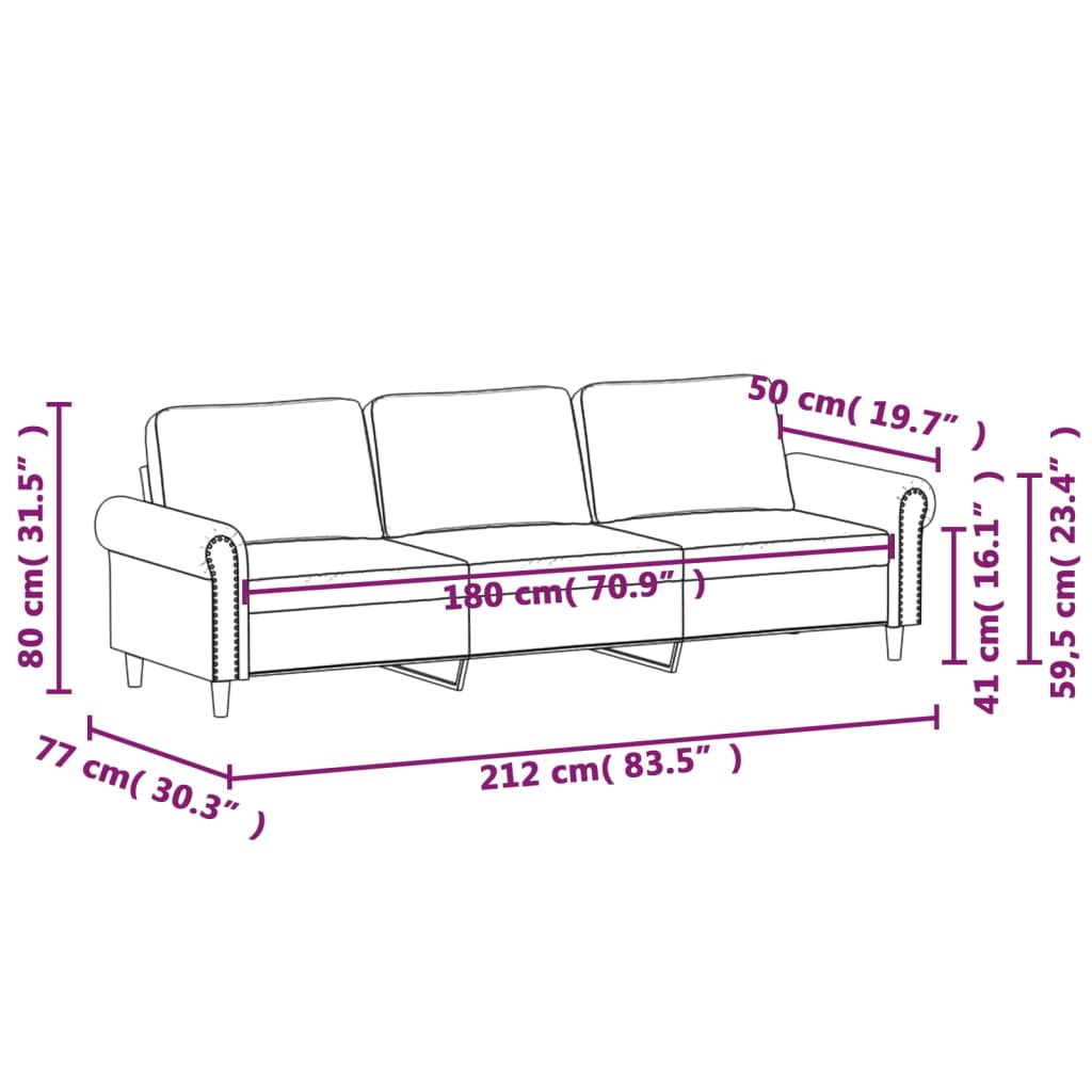 vidaXL 3-местен диван, кафяв, 180 см, кадифе
