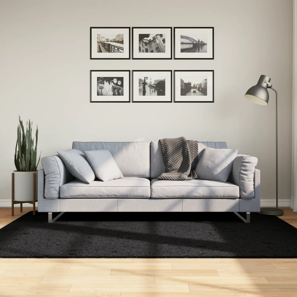 vidaXL Шаги килим с дълъг косъм "PAMPLONA" модерен черен 140x200 см