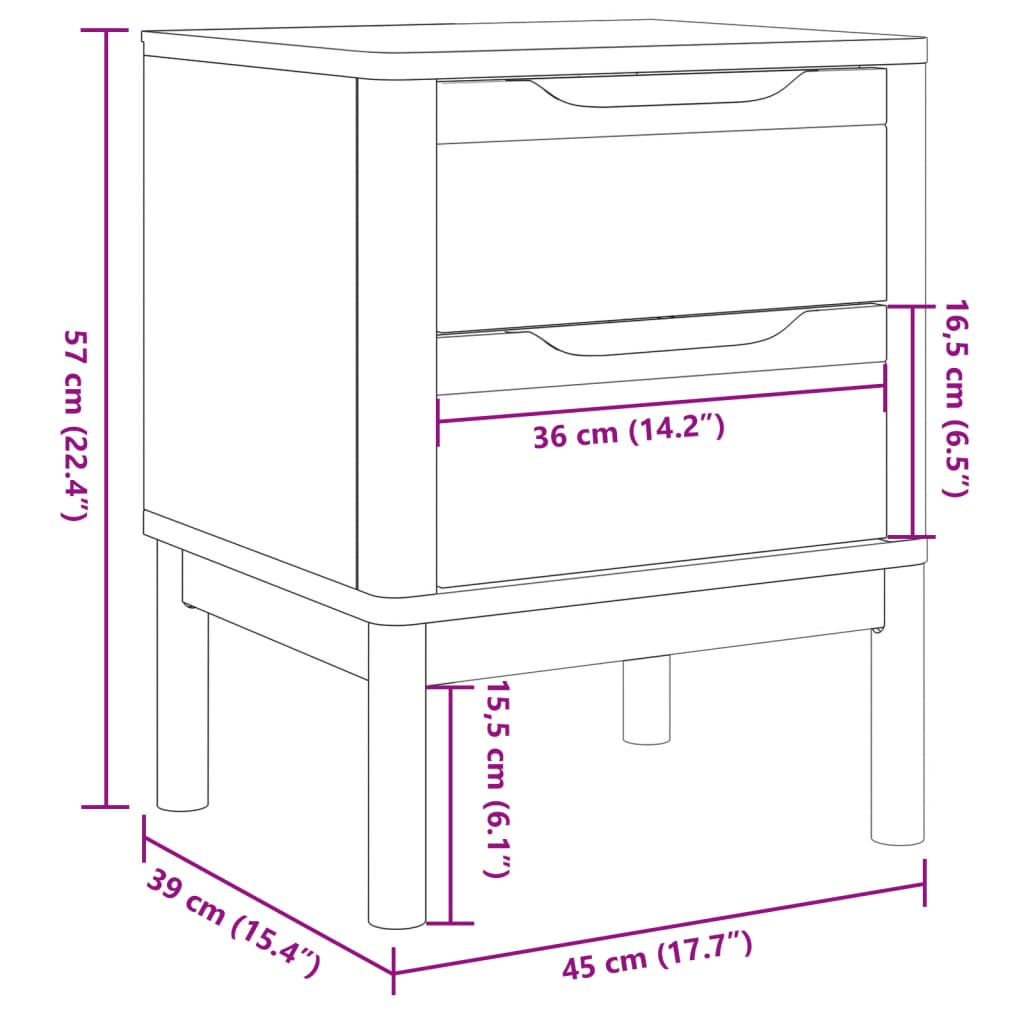 vidaXL Нощно шкафче, бяло, 45x39x57 см, борово дърво масив