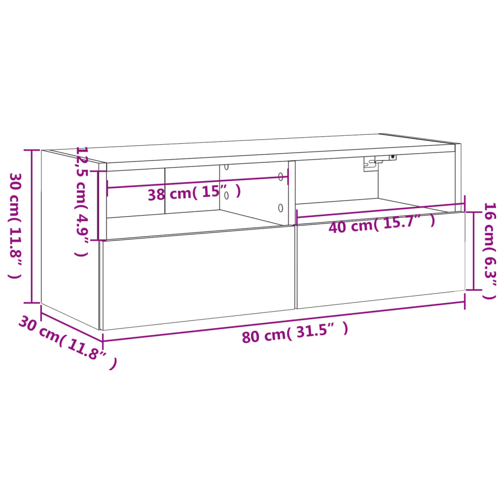 vidaXL Стенен ТВ шкаф, опушен дъб, 80x30x30 см, инженерно дърво