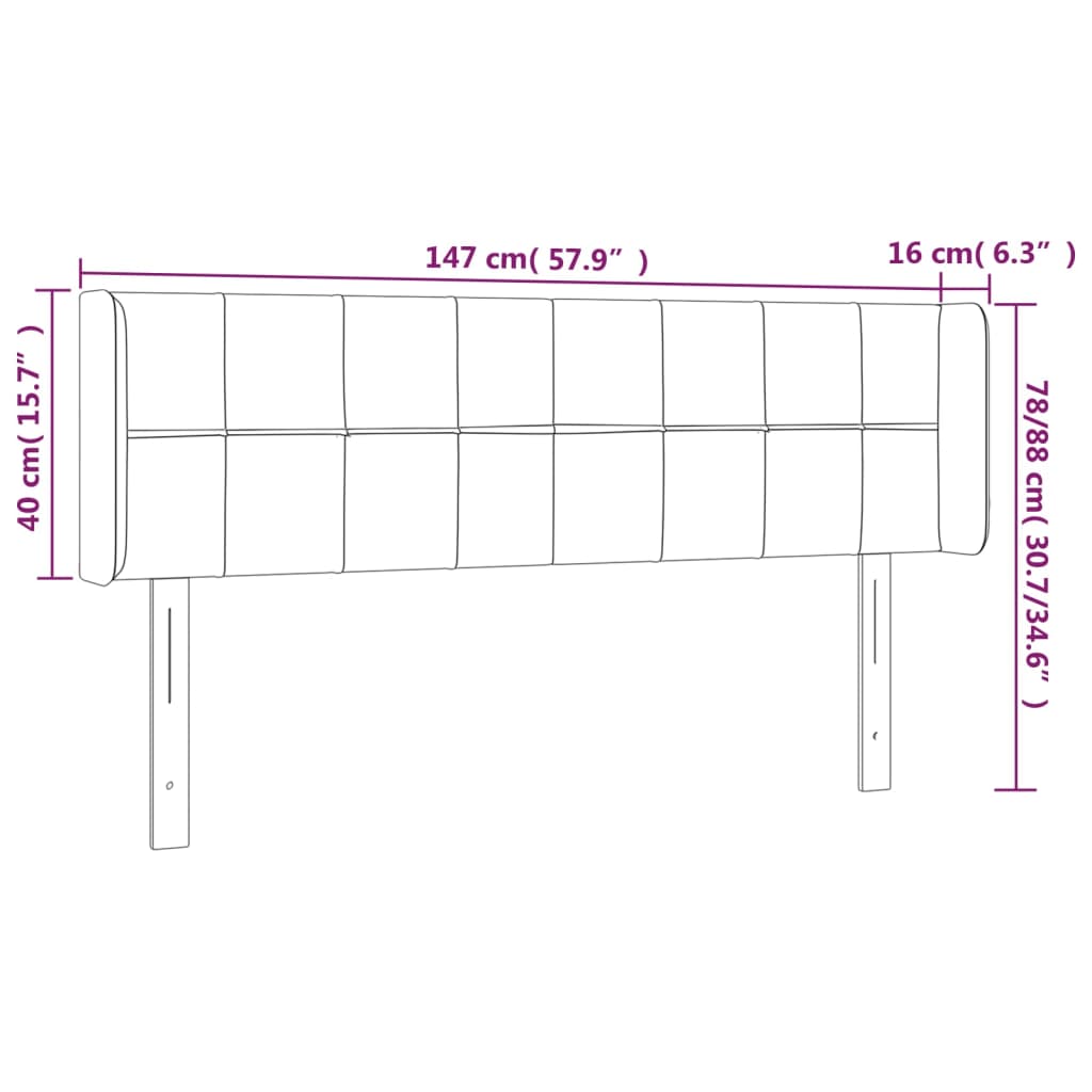 vidaXL LED горна табла за легло, тъмносива, 147x16x78/88 см, кадифе