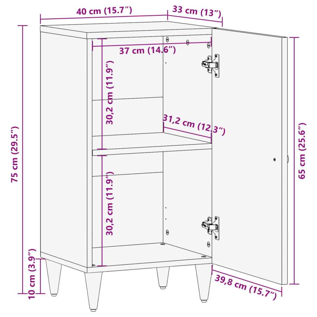 vidaXL Страничен шкаф 40x33x75 см манго масивно дърво