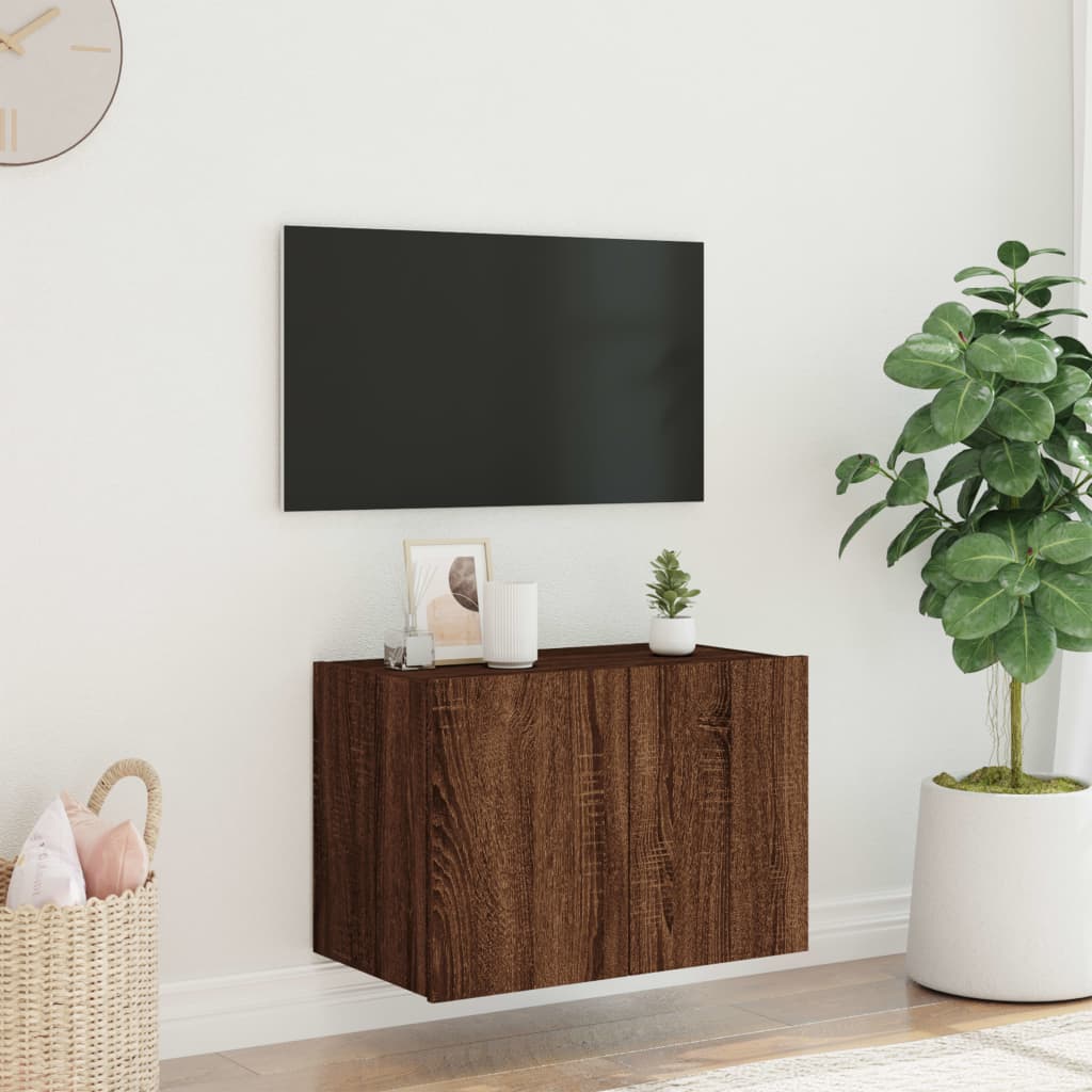 vidaXL Стенен ТВ шкаф с LED осветление, кафяв дъб, 60x35x41 см