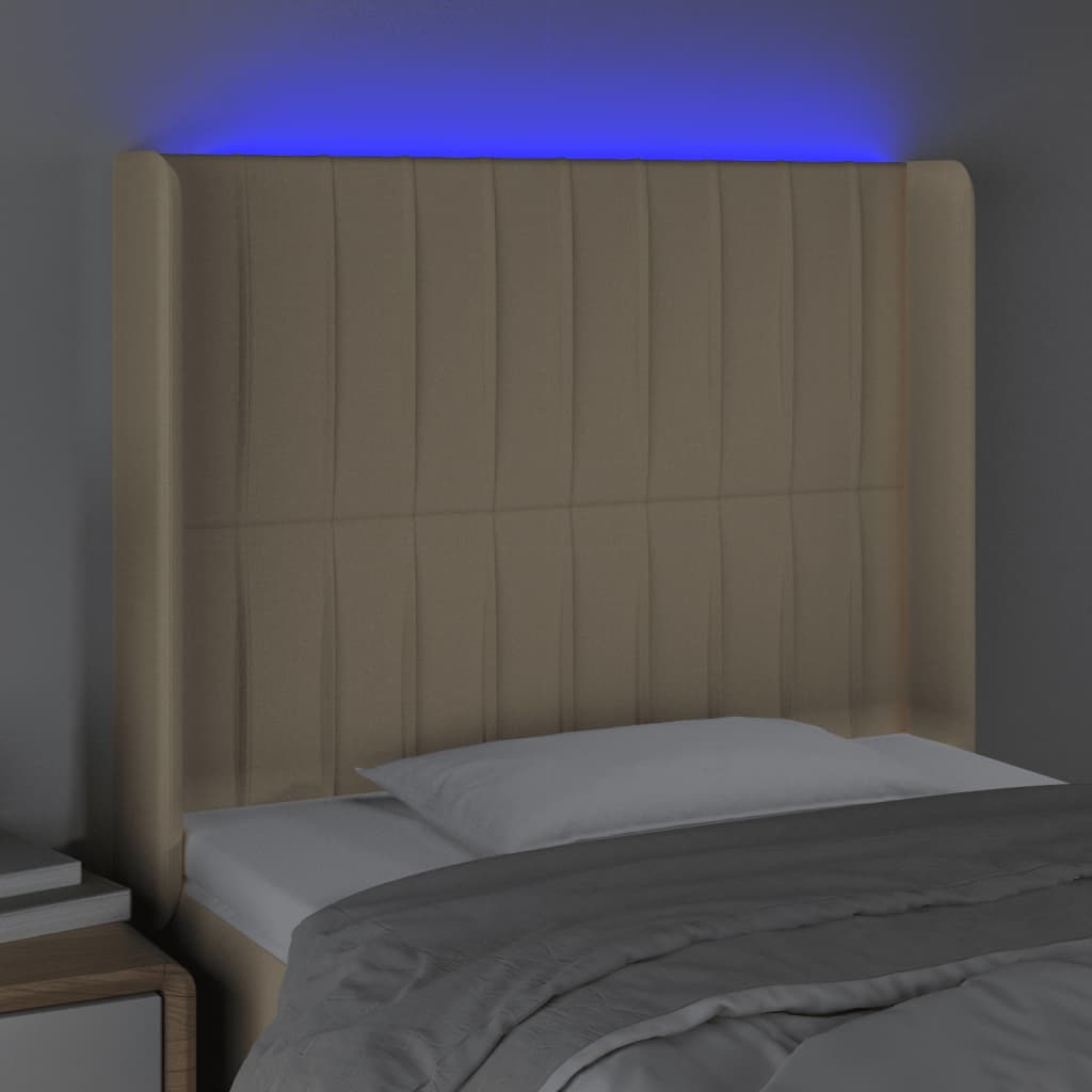 vidaXL LED горна табла за легло, кремава, 83x16x118/128 см, плат
